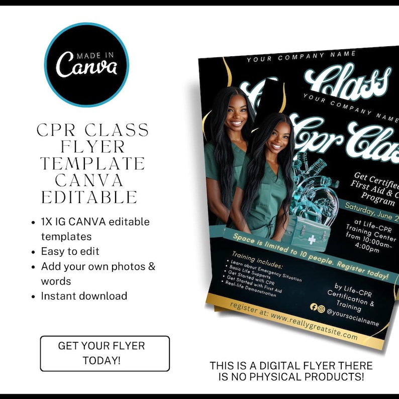 CPR Class Flyer Canva Template | Editable First Aid Training Flyer ...