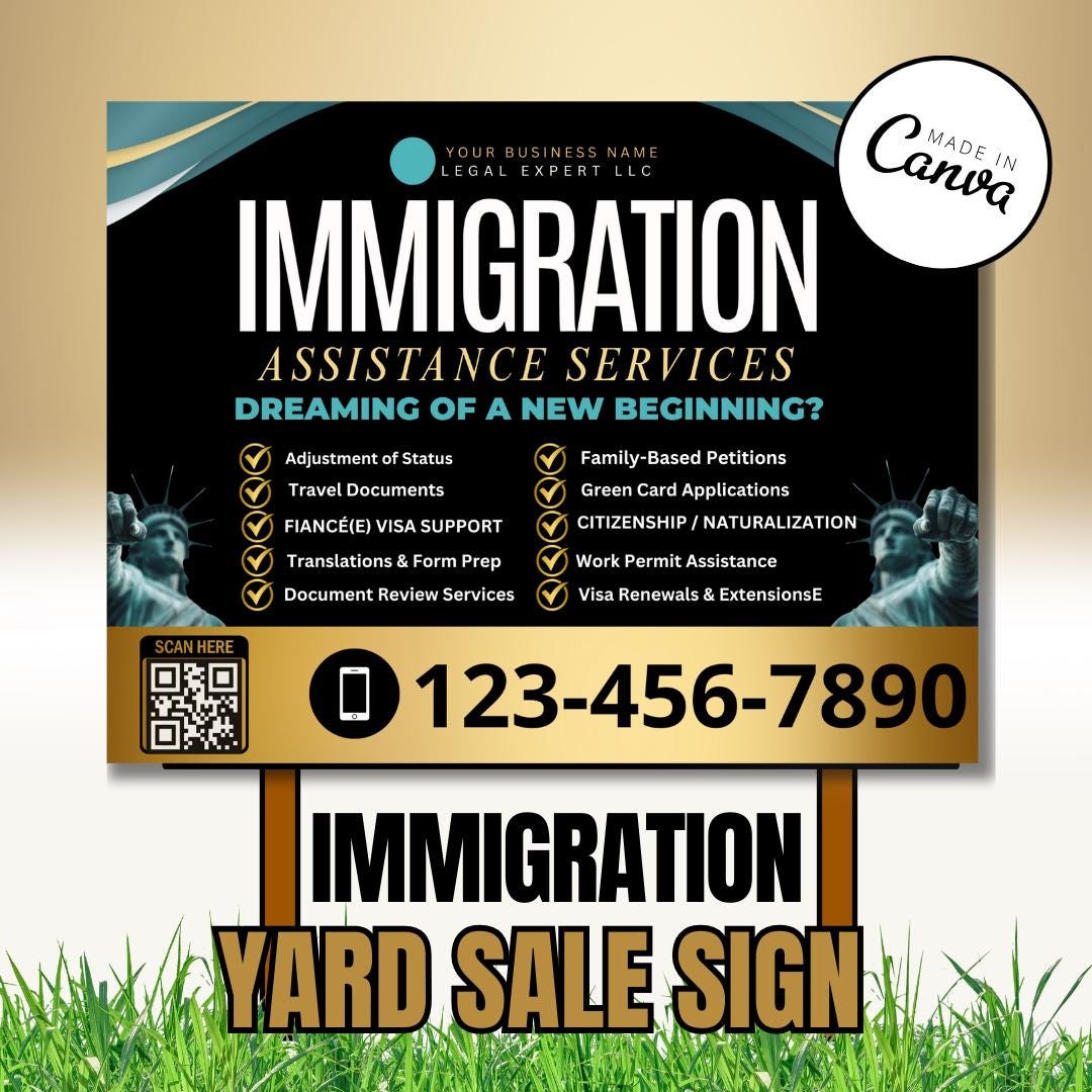 Immigation Boot Sign Immigration Services Yard Sign Template | Immigration Assistance ...