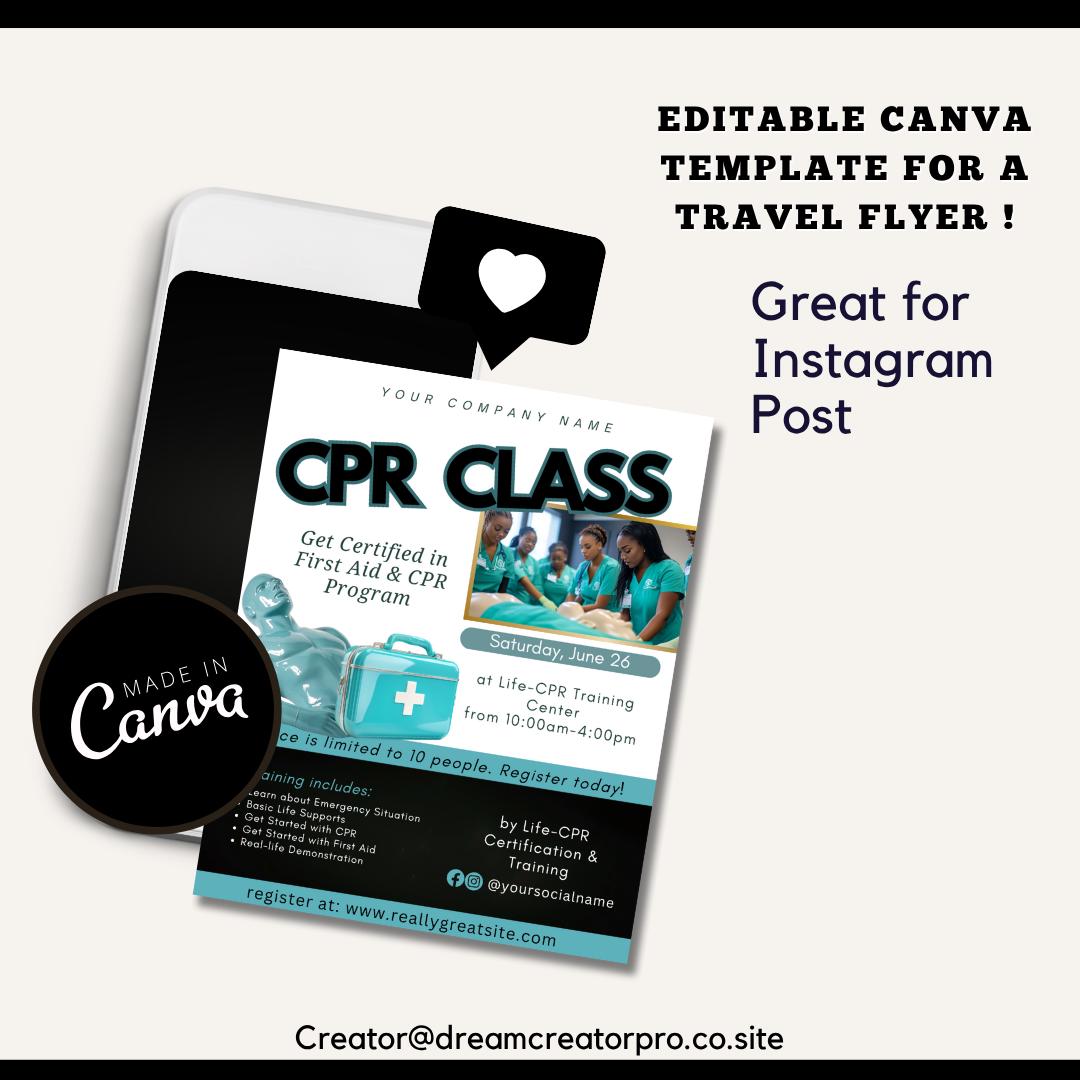 CPR Class Flyer Canva Template | Editable First Aid Training Flyer ...