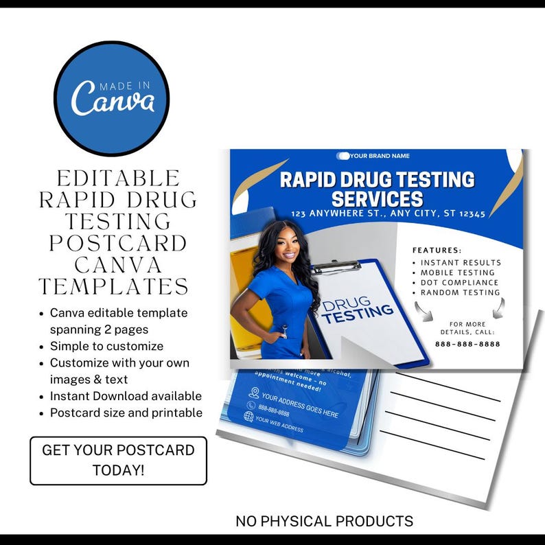 Drug Testing Postcard Service Flyer / DIY Medical Mobile Lab Service Flyer/ Mobile Lab Concierge
