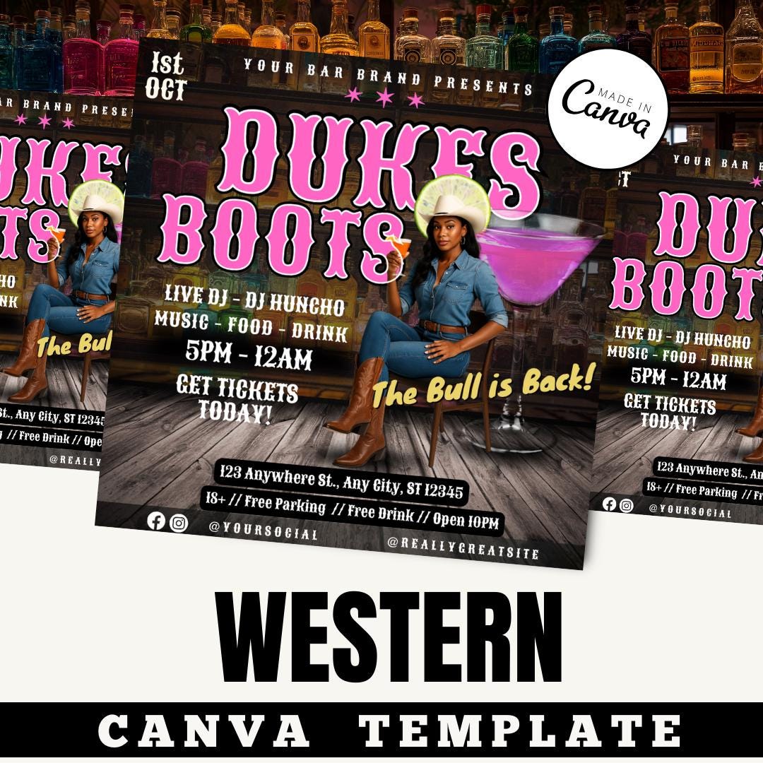 Dukes & Boots Western Flyer Template Canva Editable Party Flyer