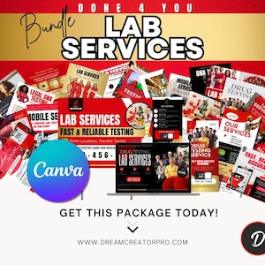 Bundel met laboplossingen Canva-foldersjabloon / DIY mobiele laboratoriumservice / Dna-testen / Medische IG / Dot Drug Testing / Videoadvertentie / Tuinbord / ig
