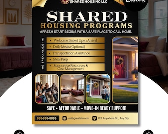 Shared Housing Flyer Template | Affordable Living Canva Flyer | Transitional Room Rental Ad |  Editable Design