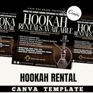 Flyersjabloon waterpijp verhuur | Bewerkbare canvas loungepartyflyer | Poster evenement waterpijpbar | Luxe digitale download nachtleven