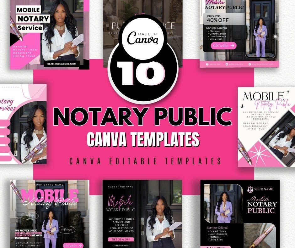 Mobile Notary Public Canva Template /Mobile Service Flyer / Ig Canva Editable Template / Pink Notary Public Bundle / Notary Public Service