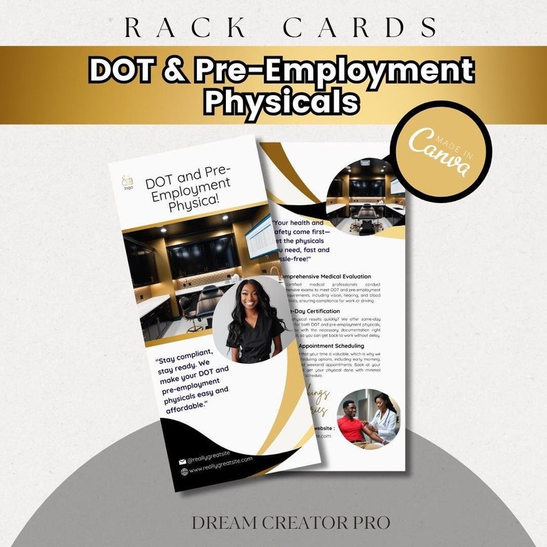 Doctors Rack Cards Examples DOT & Pre-employment Physicals Rack Card / DIY Medical Service/ Mobile ...