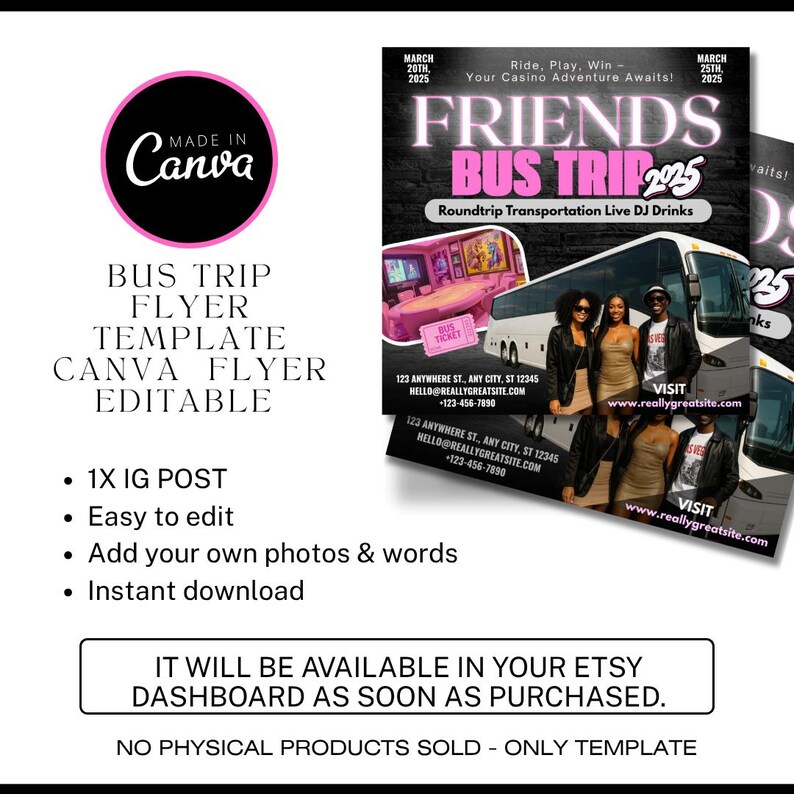 Friends Bus Trip Flyer Template / Travel Agent Canva / Travel Agency ...