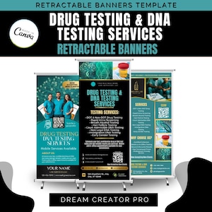 Drug Testing DNA Testing Retractable Banner Template | Lab Services Pull-Up Banner | DOT, DNA, Screening & Mobile Testing Canva Design