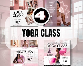 Paket med flygblad för yogaklasser | 4 Canva-mallar | Paket med flygblad för välbefinnande och meditation | Redigerbara marknadsföringsmallar för yogastudior