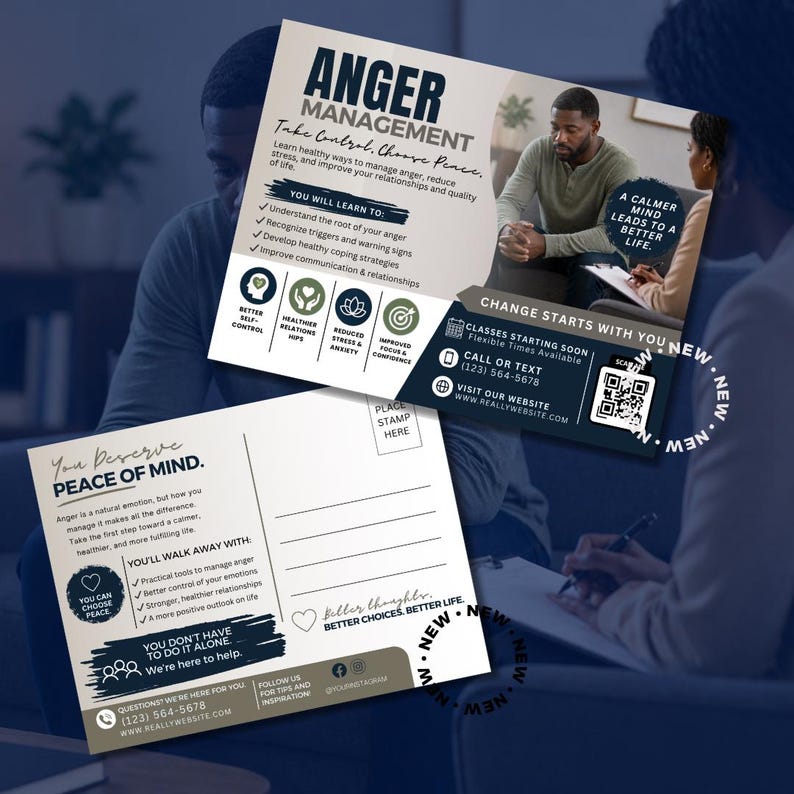 Anger Management Postcard Template | Counseling Flyer Canva | Therapy ...