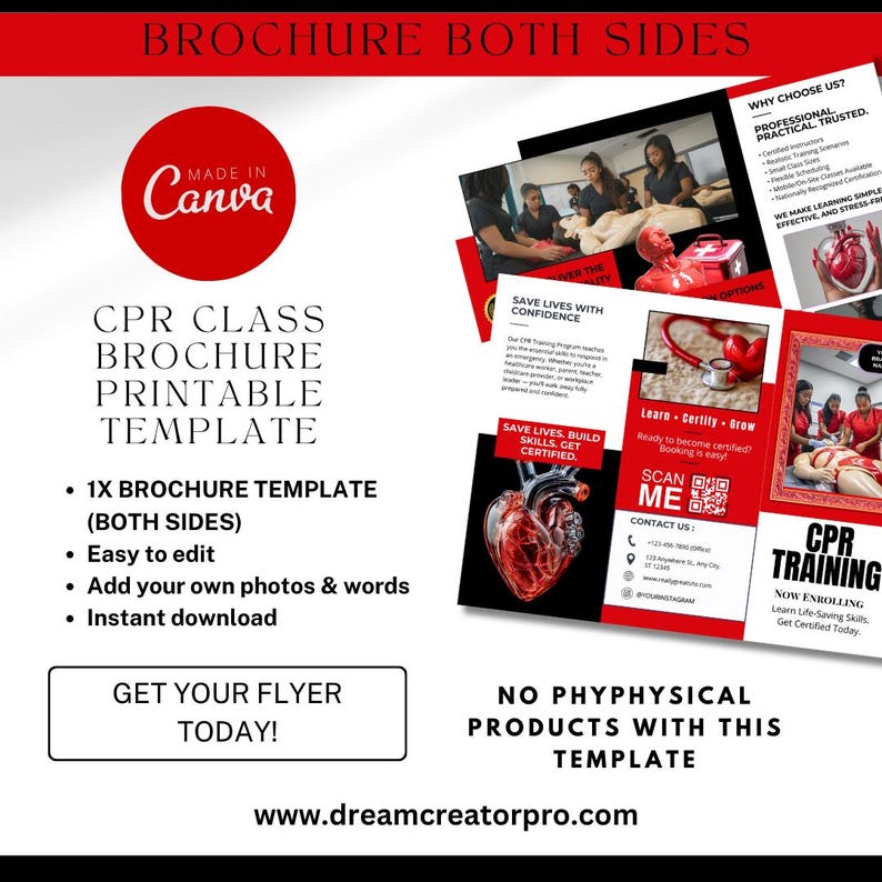 CPR Training Brochure Template | CPR BLS First Aid Canva Design | Life ...