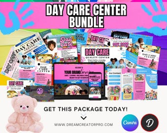 Pacote Completo para Creche | 10 Posts para Instagram, Flyers, Cartão de Visita, Brochura, Slides para Site, Cartão de Visita e Placa de Jardim | Kit Canva para Creche