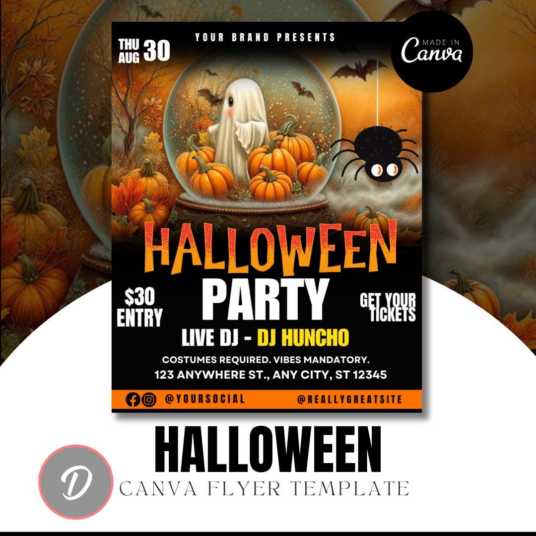 Animated Halloween Party Flyer Template | 4:5 Editable Canva Design ...