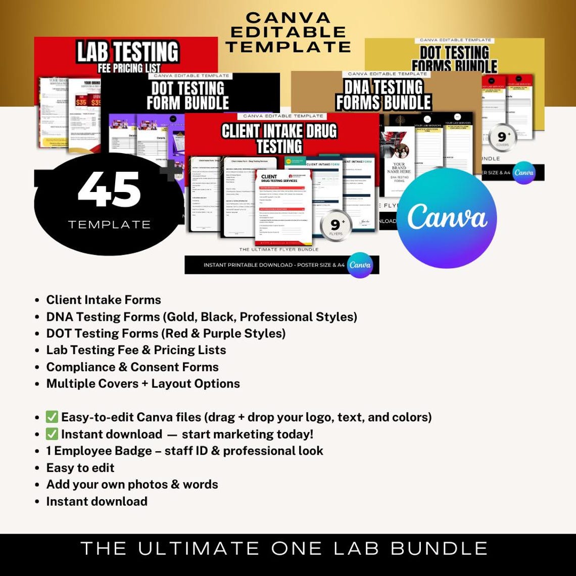 DNA & DOT Testing Forms Canva Template Bundle | Lab Testing Intake ...