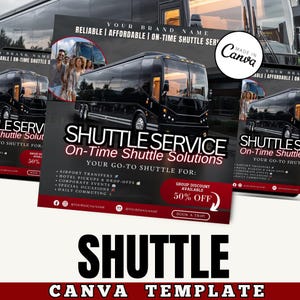 Shuttle Bus Flyer Template | Editable Canva Transportation Service ...