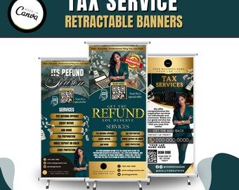 Tax Services Retractable Banner Template | Tax Prep & Refund Advance Pull-Up Banner | Editable Canva Design for Tax Professionals
