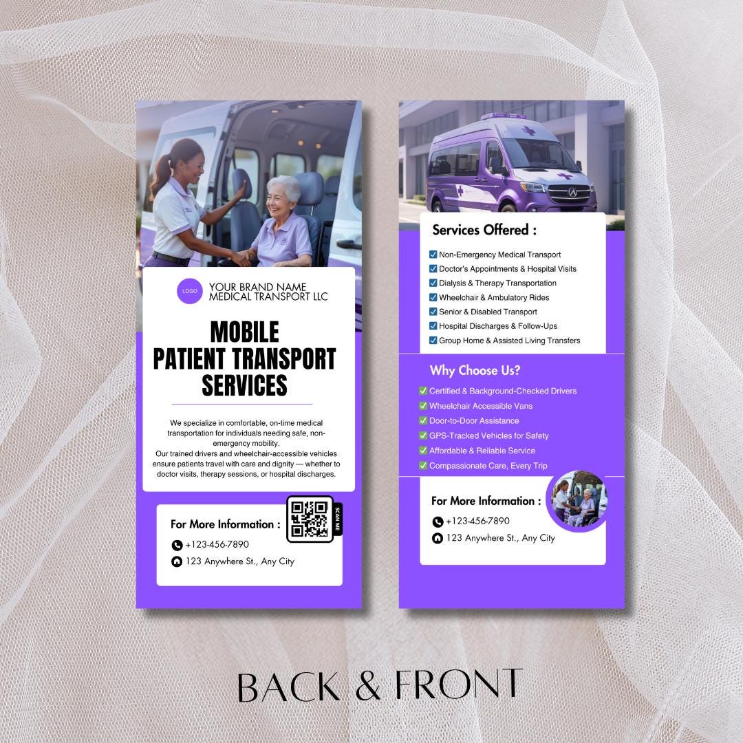 Patient Rack Card Mobile Patient Transport Rack Card Template | Editable Canva Template ...