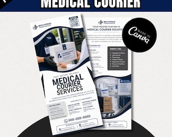 Medical Courier Services Rack Card Template | Healthcare Delivery Flyer | HIPAA Courier Marketing | Medical Transport Advertising | Canva