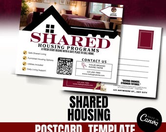 Shared Housing Postcard Template | Affordable & Transitional Housing Canva Design | Reentry, Room Rental Community Housing