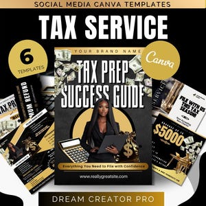 Tax Service eBook Canva Template + Instagram Post Bundle - Editable Client Guide & Social Media Pack for Tax Preparers  Accountants / REFUND