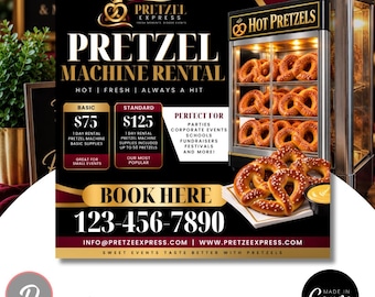 Pretzel Machine Rental Instagram Post Canva Template | Party Rental Flyer | Concession Rental Marketing | Editable Event Business Flyer