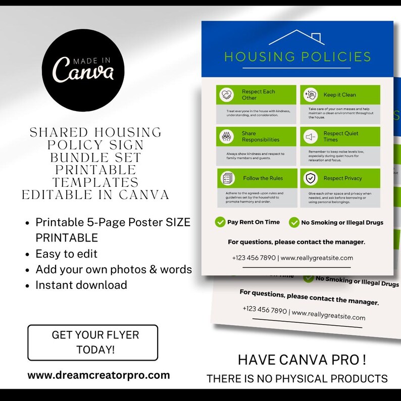 Shared Housing Policy Signs Printable | Independent Living House Rules ...