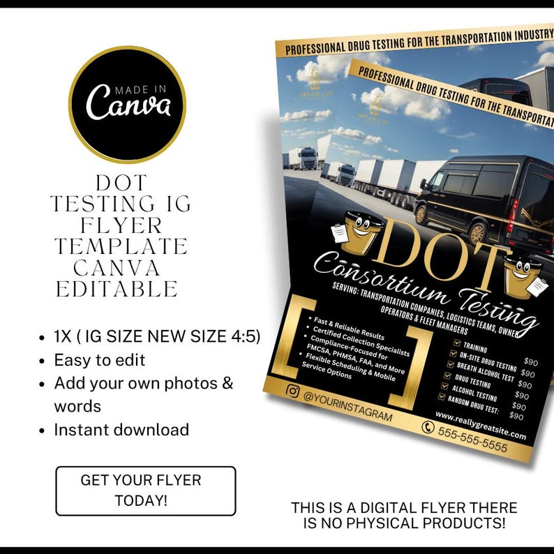 Dot Drug Testing Flyer Template | 4:5 Editable Canva Design ...
