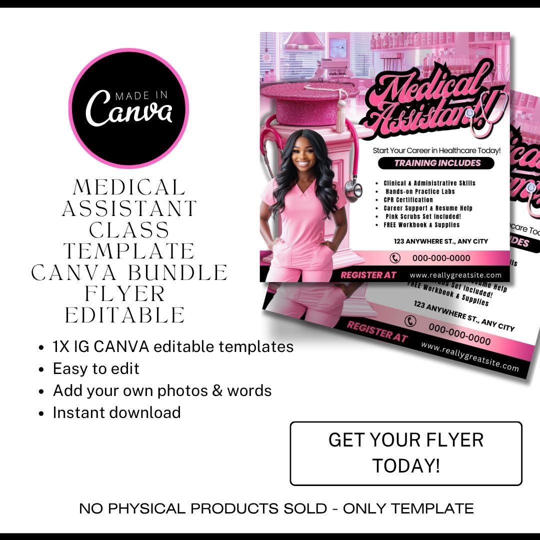 Medical Assistant Class Flyer Canva Template – Phlebotomy Bundle Promo ...