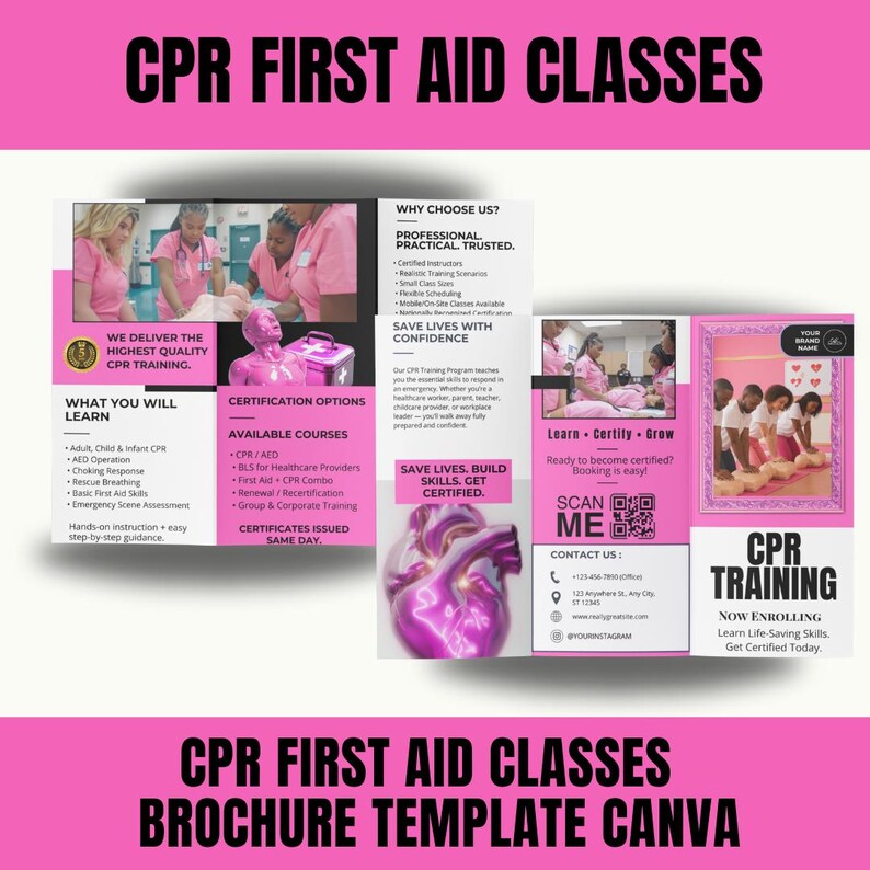 Cpr Roster Form CPR Training Brochure Template | CPR BLS First Aid Canva Design | Life ...