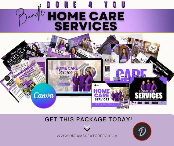 Home Care Service Canva Template Bundle | Website, Flyers, Business Cards, Social Media & Ebook Templates for Care Agencies / home care