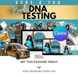 Modello di pacchetto Canva per servizio di test del DNA mobile / Volantino medico fai da te / Cartolina per prelievo di sangue / Biglietto da visita / Sito web sanitario / Badge per dipendenti