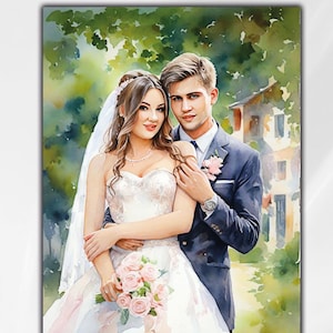 Personalised Wedding Portrait - Water Color Painting - Couple Portrait Gift for Wedding Anniversary Engagement Watercolor Portrait