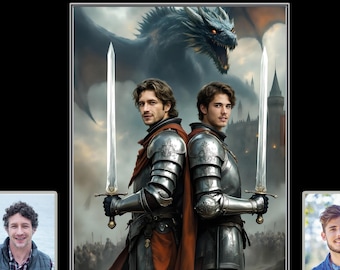 Epic Knight & Dragon Warrior – Custom Two-Person Cinematic Portrait - Digital Download