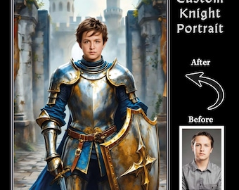 Custom Knight Portrait for Kids - Personalized Medieval Warrior Art Gift - Boy Nursery Decor