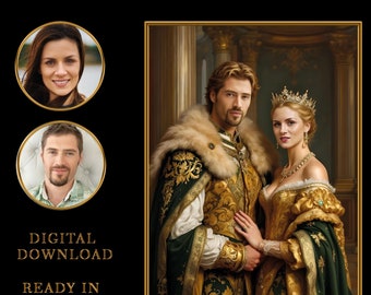 King and Queen Portrait from Photo, Renaissance Royal Couple Art, Digital Download