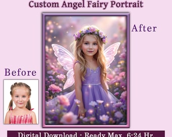 Personalized Fairy Girl Portrait from Photo Fantasy Princess with Wings