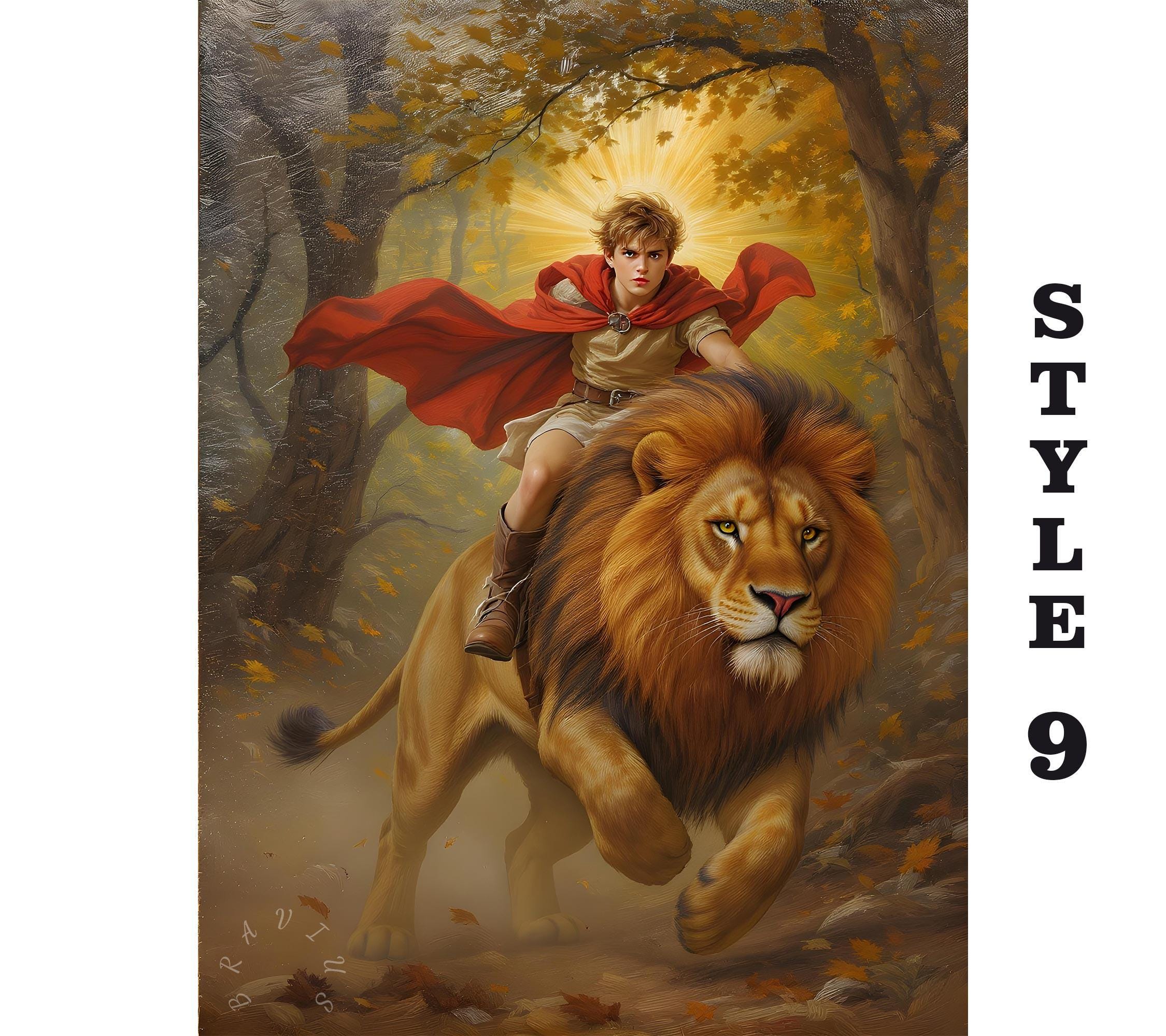 セルノート2本セット Custom Kid Portrait Riding a Lion - Personalized Boy Hero