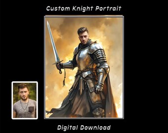 Custom Knight Portrait – Personalized Medieval Warrior Watercolor Artwork for Men