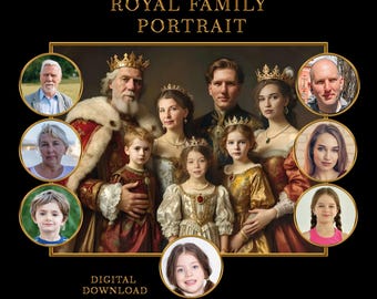 Custom Royal Family Portrait from Photo (7–10 People and/or Pets)