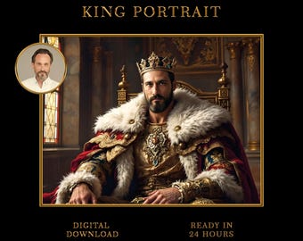 Custom King Portrait from Photo, Renaissance Royal Man Art, Personalized Gift