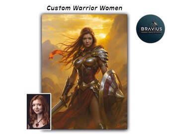 Custom Amazon Warrior Woman Portrait, Personalized Female Warrior Art