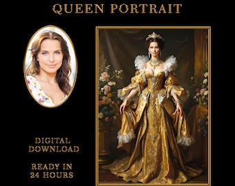 Custom Royal Queen Portrait from Photo - Personalized Renaissance Noble Woman Art Gift