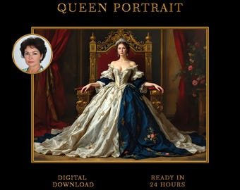 Personalized Renaissance Queen Portrait: Custom Royal Art (Digital Download)