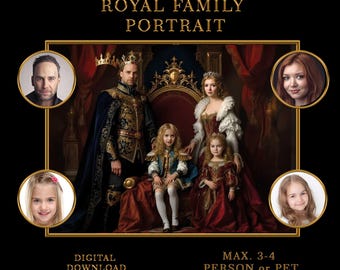 Custom Royal Family Portrait from Photo (3–4 People and/or Pets)