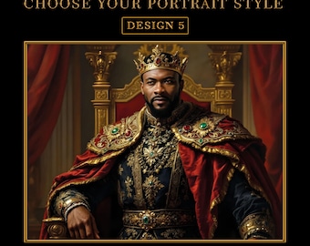 Personalized Royal Black Man Portrait, Renaissance King Style Art from Photo