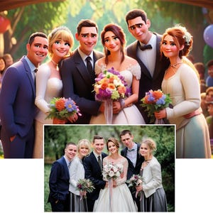 3D Hochzeit Cartoon Portrait, Pixar Charakter Portrait vom Foto, Bild Hochzeitsgeschenk Cartoon oder Digitaler Datei