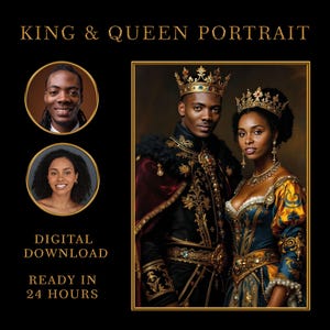 Personalized Black King and Queen Renaissance Portrait (Digital Download)