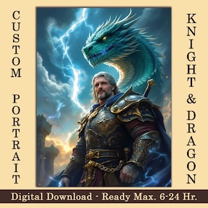 Custom Knight and Dragon Portrait: Epic Fantasy Art (Digital Download)
