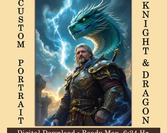 Custom Knight and Dragon Portrait: Epic Fantasy Art (Digital Download)