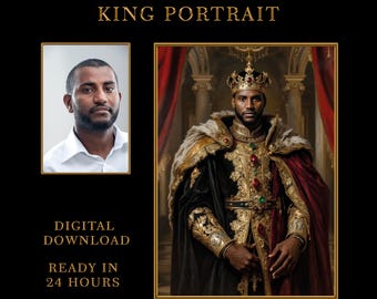 Personalized Royal African Man Portrait, Renaissance African King Style Art from Photo